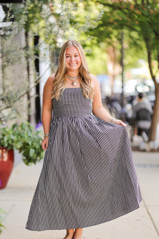 CAULEY STRIPED TUBE MAXI DRESS
