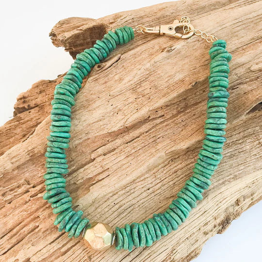 GEMSTONE HEISHI DISC NECKLACE WITH PRISM BRASS