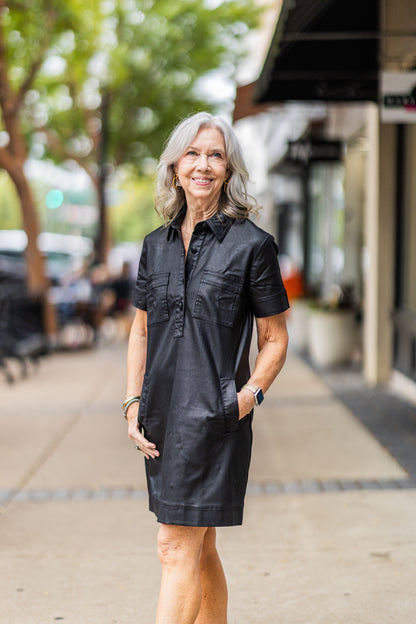 TATIANA BLACK PLEATHER DRESS