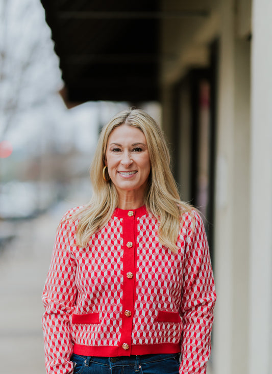 RED GEO CARDI