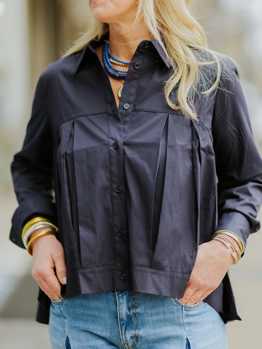 DARKEST NAVY POPLIN TOP