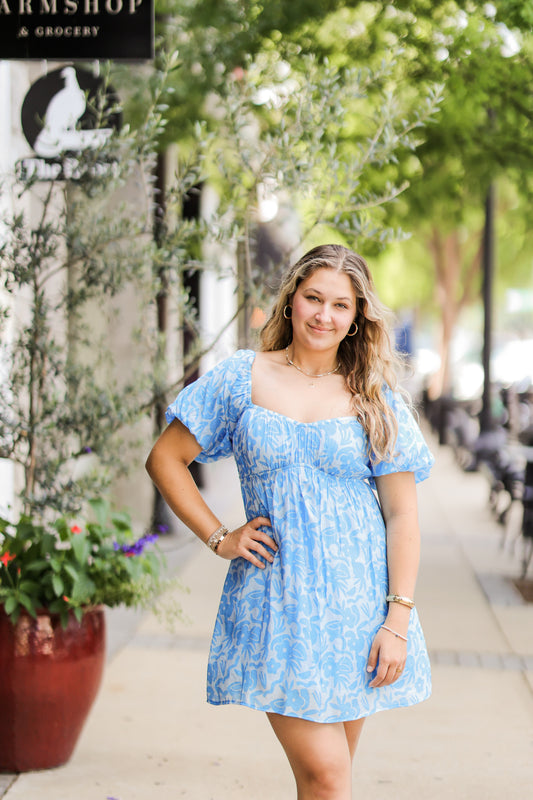 BLUE FLO MINI DRESS