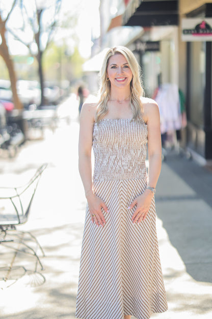 ARTEMIS SHIRRED STRAPLESS DRESS