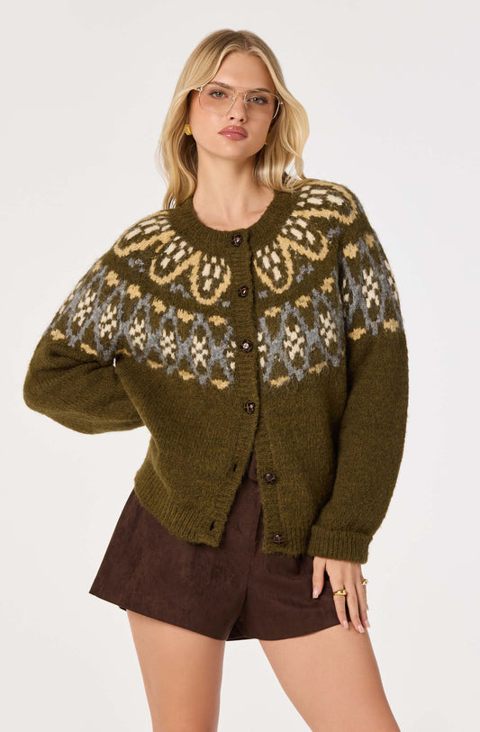 OLIVE IRENE FAIR ISLE OVERSIZED CARDIGAN