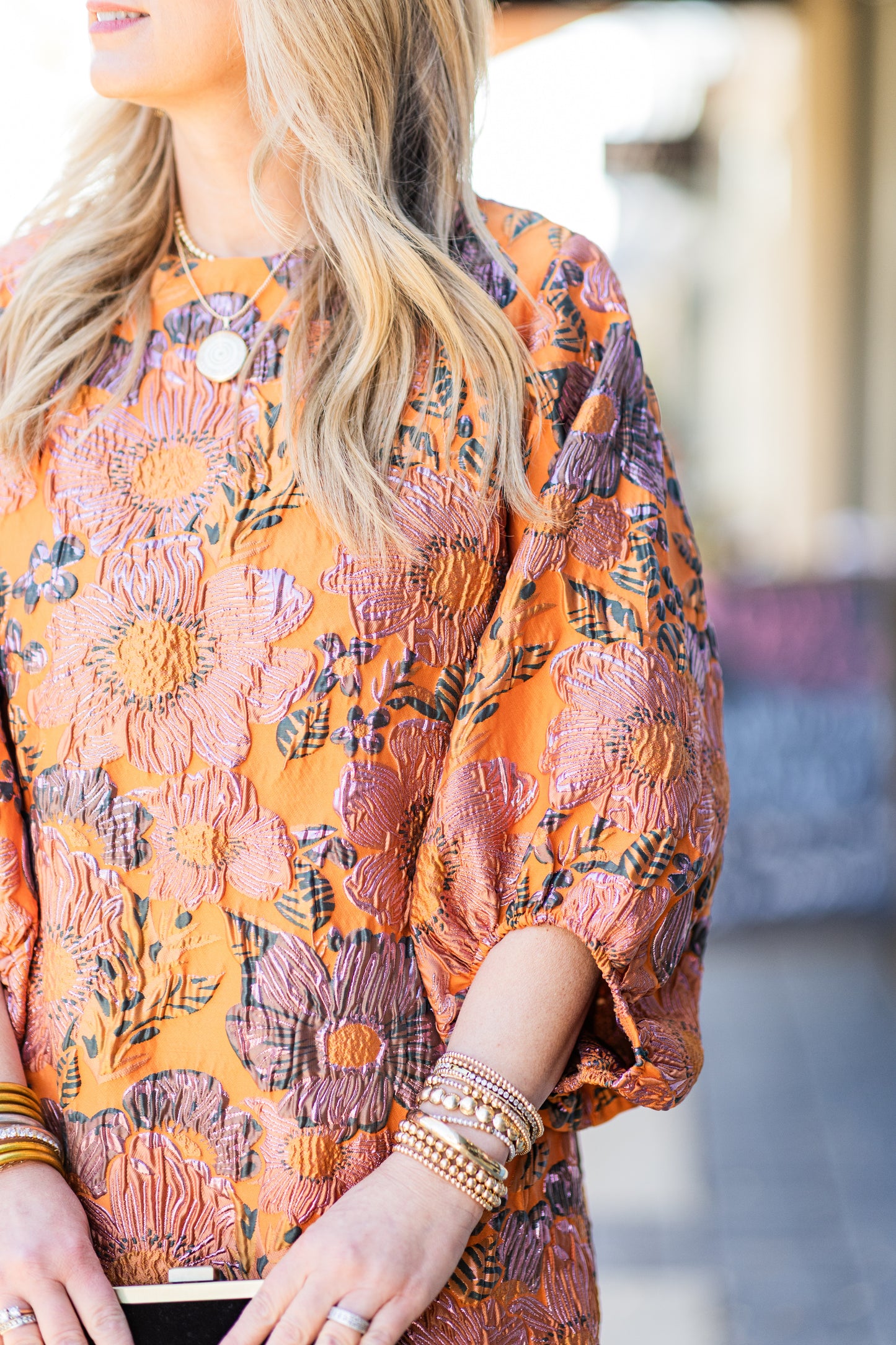 BROCADE ORANGE FLORAL DRESS