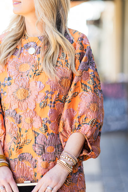 BROCADE ORANGE FLORAL DRESS