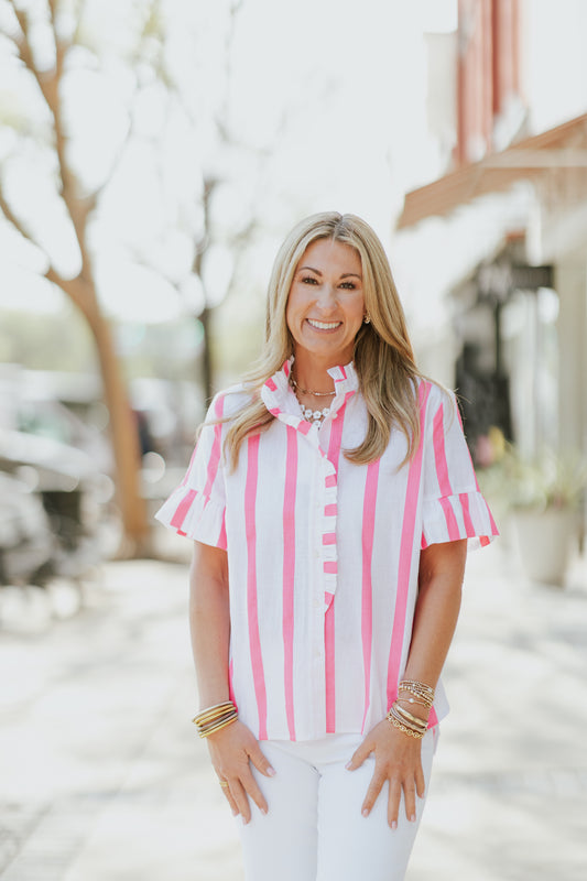 VALLIE PINK STRIPED BLOUSE