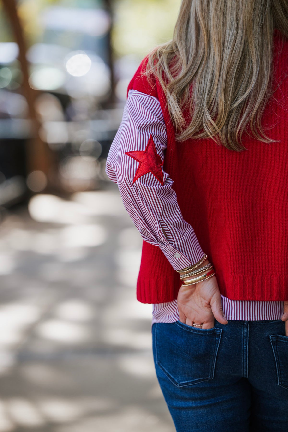 RED STRIPE PREPPY STAR TOP