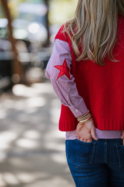 RED STRIPE PREPPY STAR TOP
