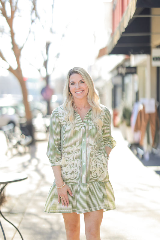DINA GREEN STRIPE DRESS