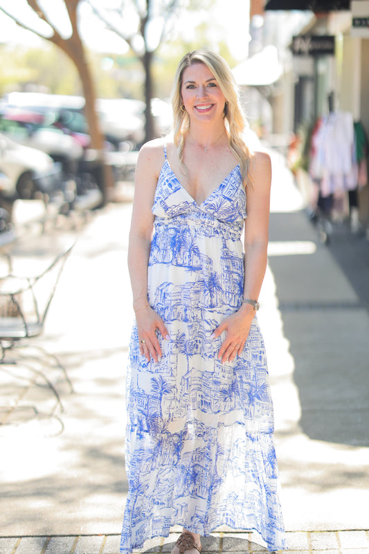 SANTORINI COASTAL MAXI DRESS