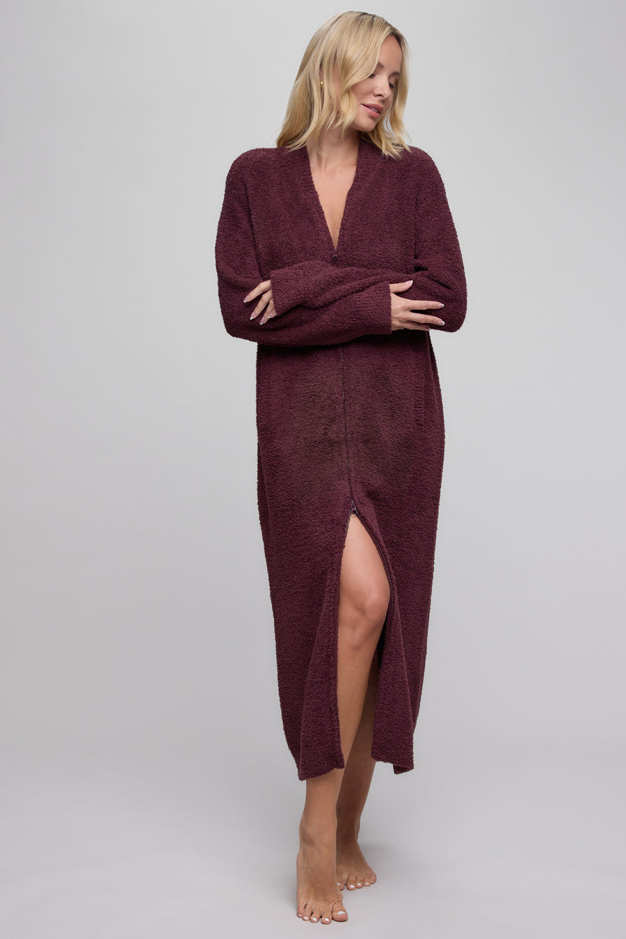 DEEP GARNET COZYCHIC FULL ZIP VNECK LOUNGER