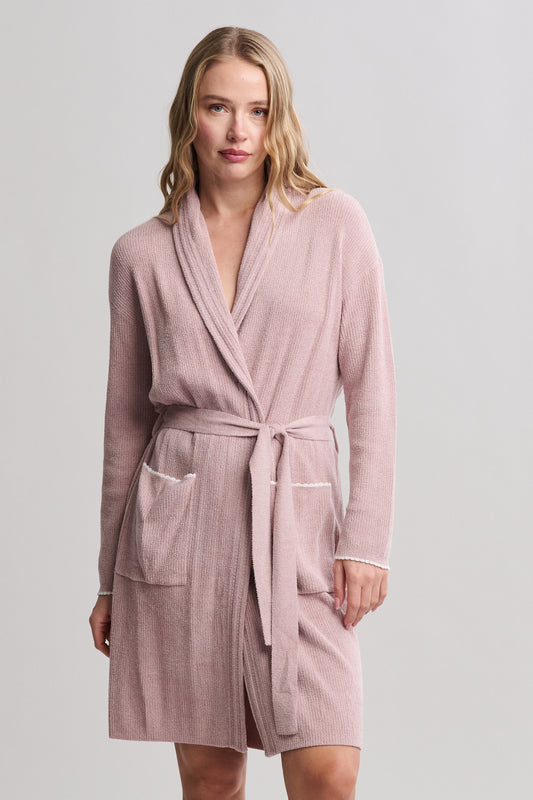 CONTRAST RIBBED ROBE SCALLOP POCKETS