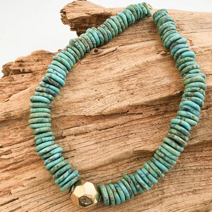 GEMSTONE HEISHI DISC NECKLACE WITH PRISM BRASS