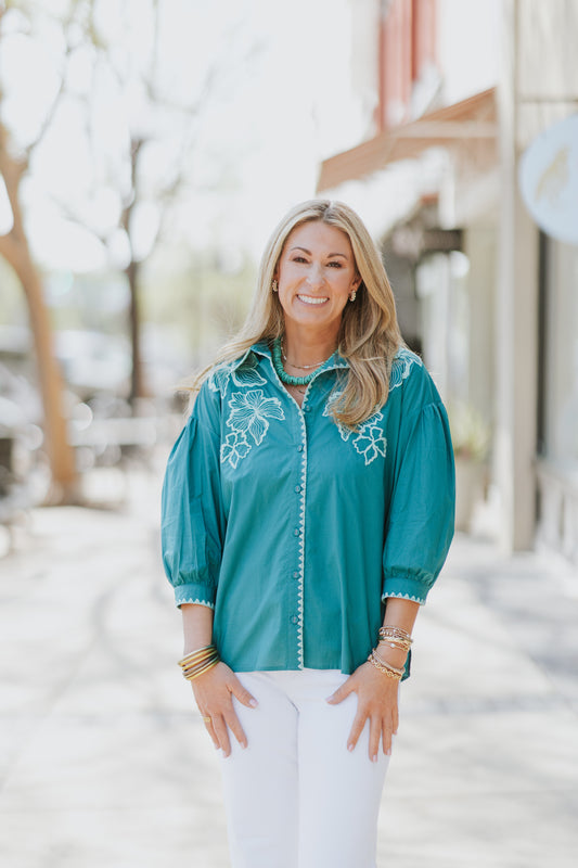 MOLLIE SHIRT IN TEAL FLORAL