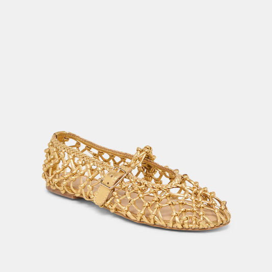 CLAIR GOLD WOVEN LEATHER BALLET