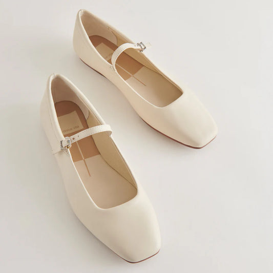 REYES BALLET IVORY LEATHER FLAT