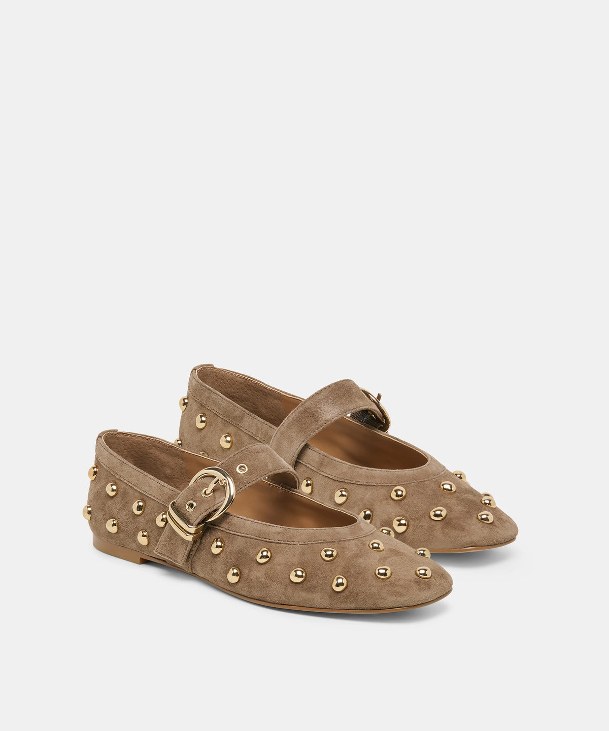 MIKEL STUD OLIVE SUEDE FLATS