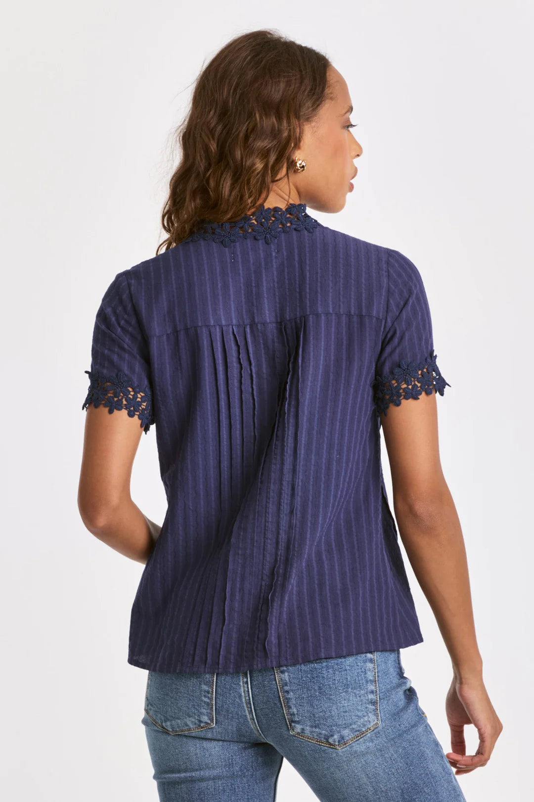 JAZLYN FLORAL MESH TOP FRENCH BLUE STRIPE