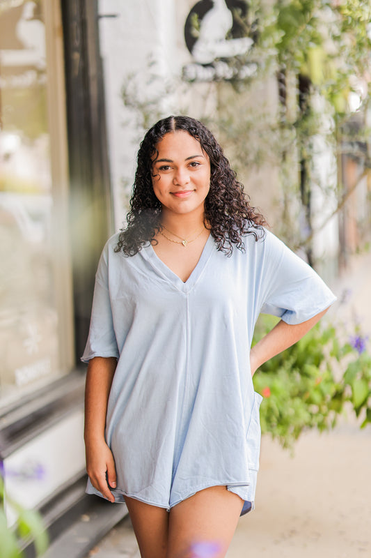 HOT SHOT TEE ROMPER IN STEEL