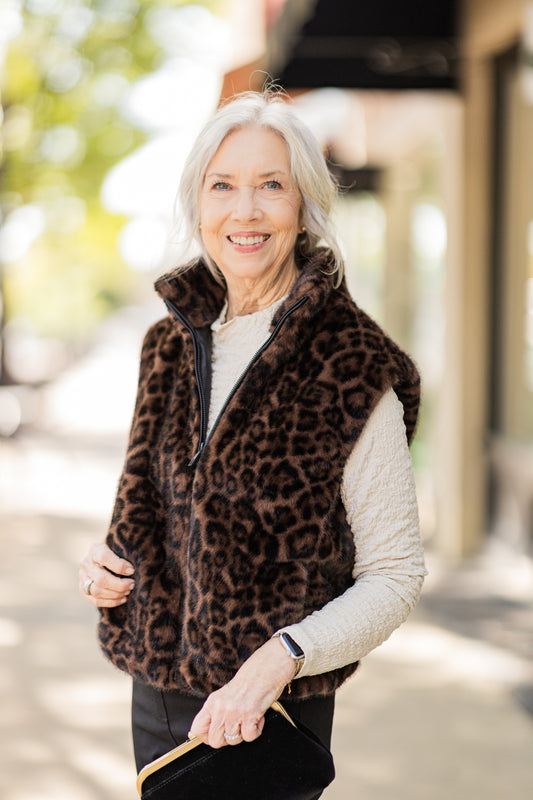LINNY LEOPARD FAUX FUR VEST