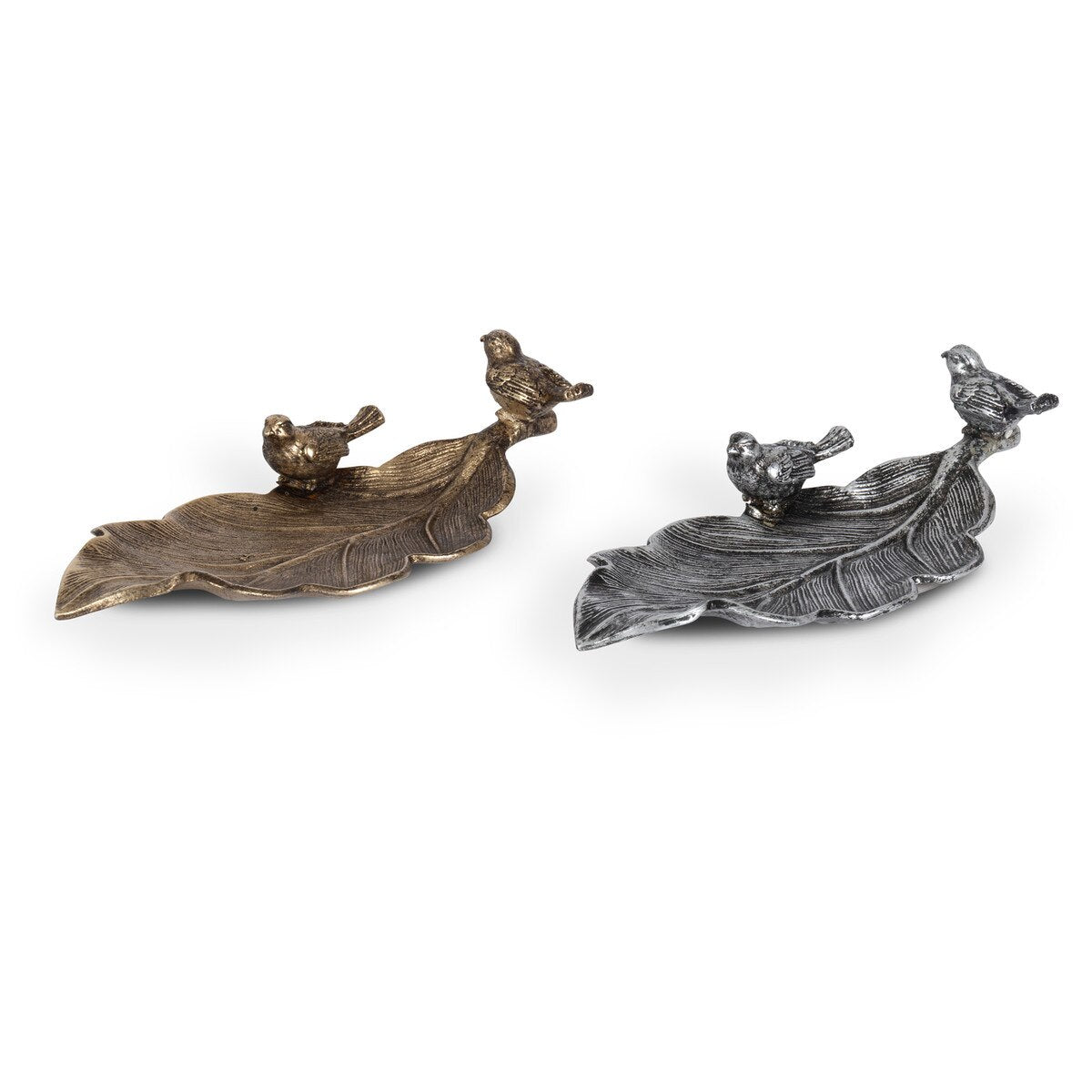 LEAF SHAPE WITH BIRD PEWTER TRINKET DISH