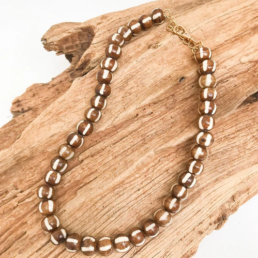 TAN BONE STRIPED TRIBAL NECKLACE