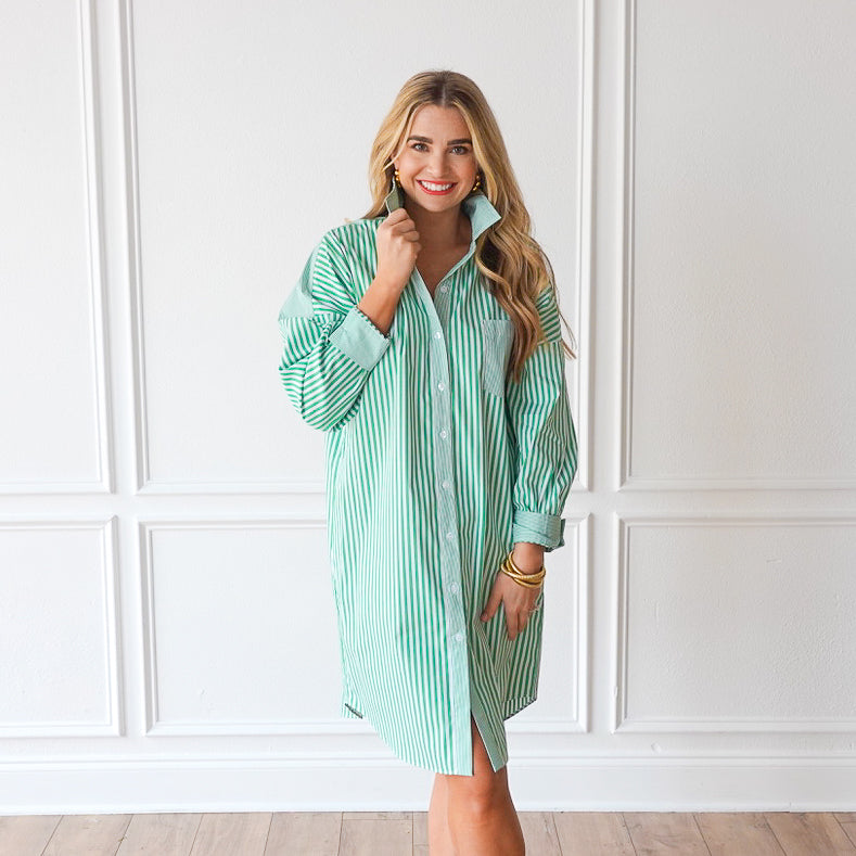FRANCES DRESS GREEN STRIPE
