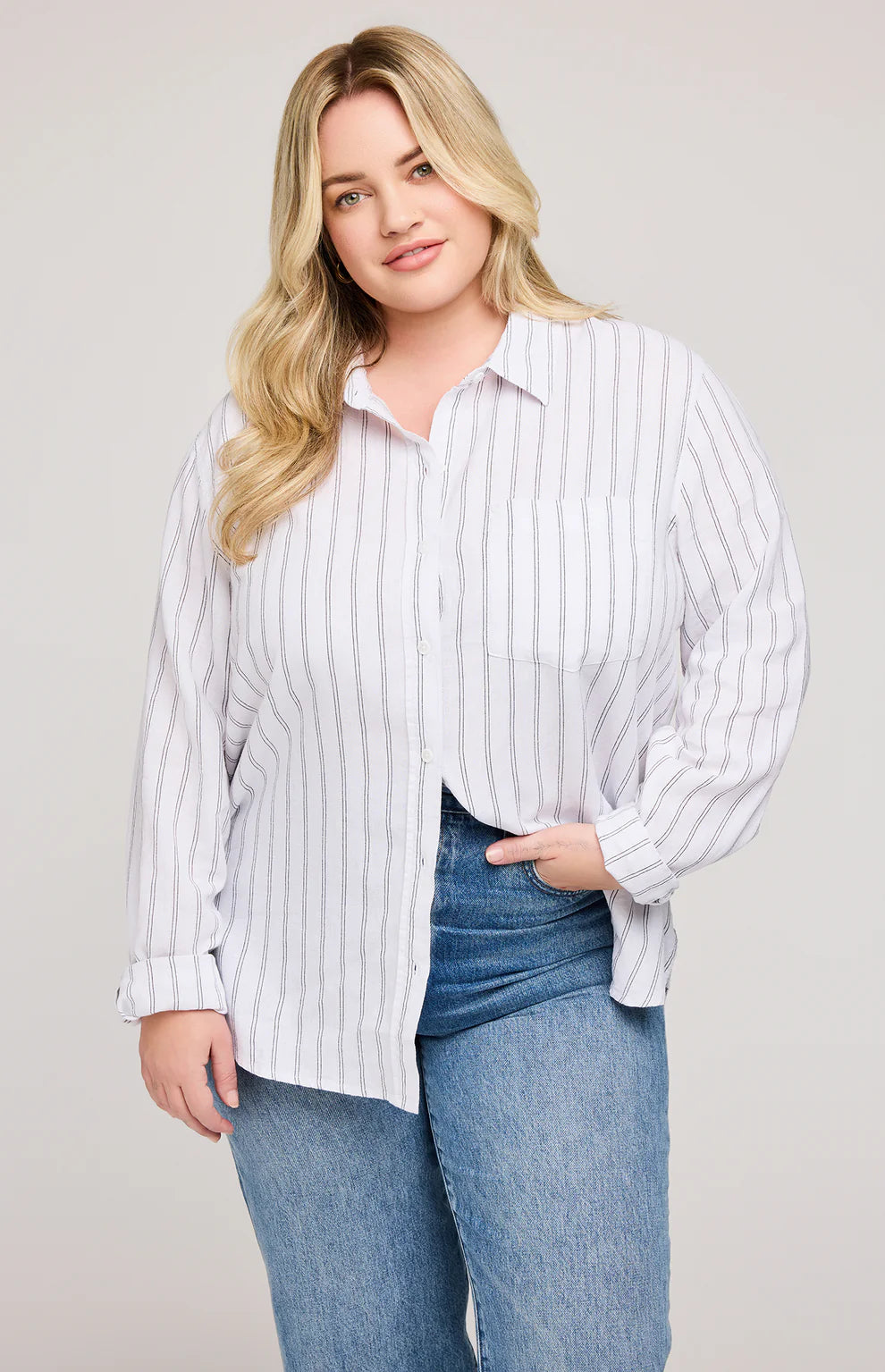 DOMINIQUE WHITE STRIPE OXFORD