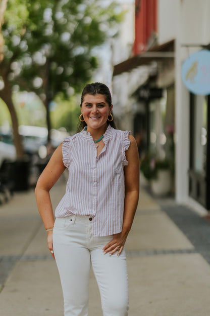 TAUPE STRIPE LUCIA TOP