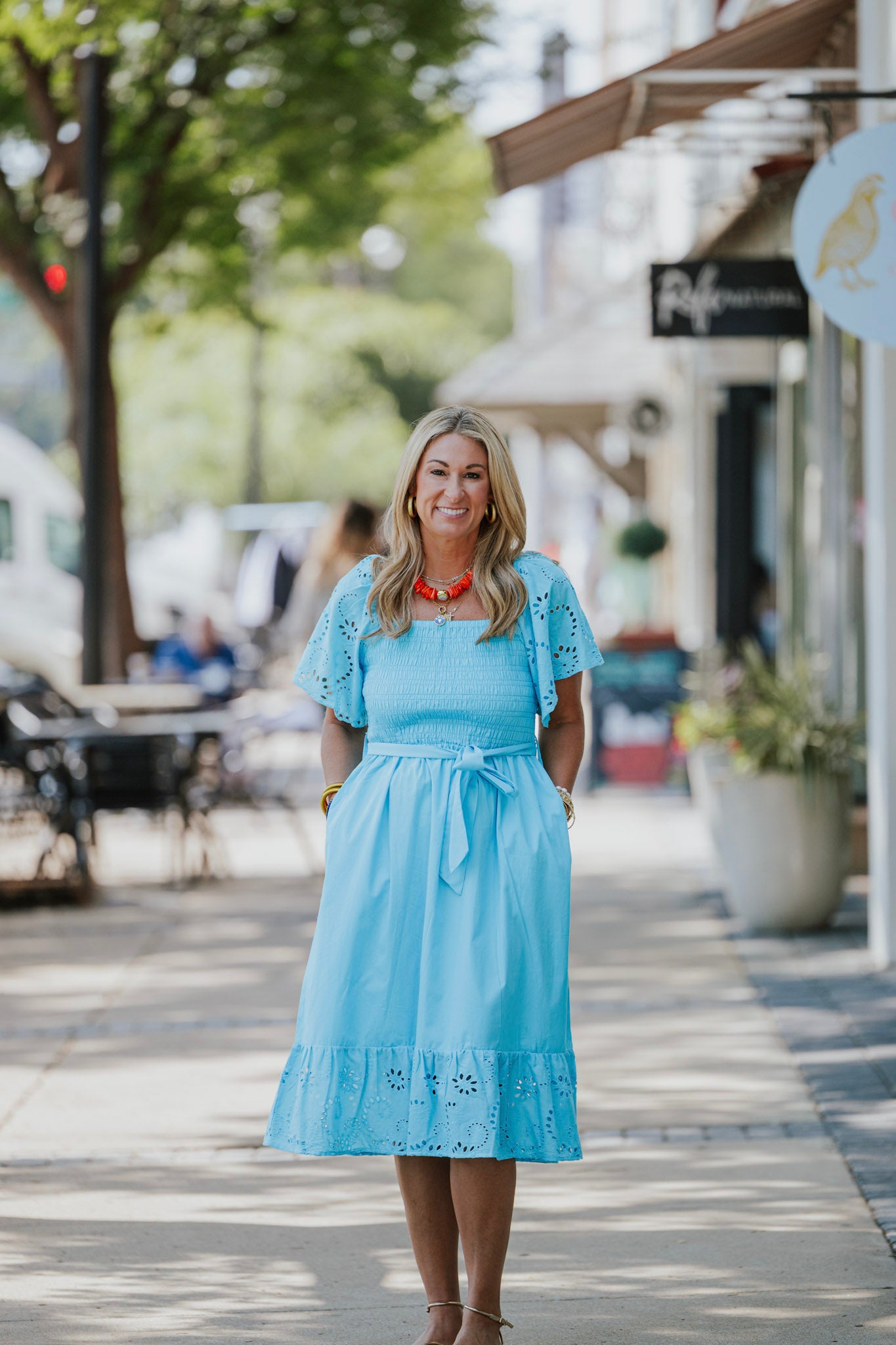KYLIE AQUA EYELET DRESS