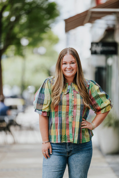 BLOCK PLAID TOP