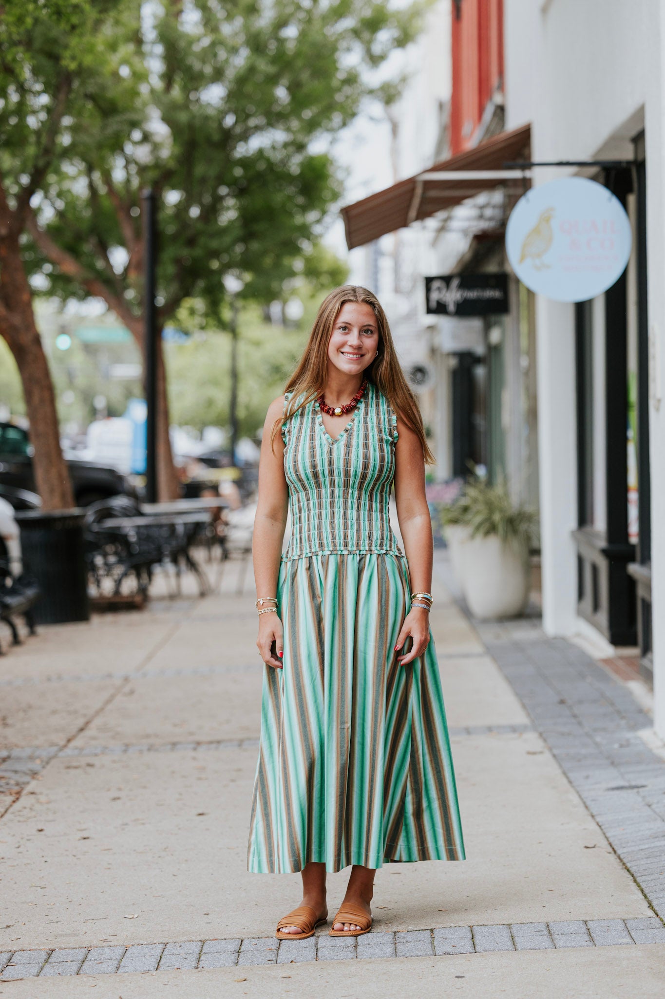 RUE SHIRRED MIDI DRESS
