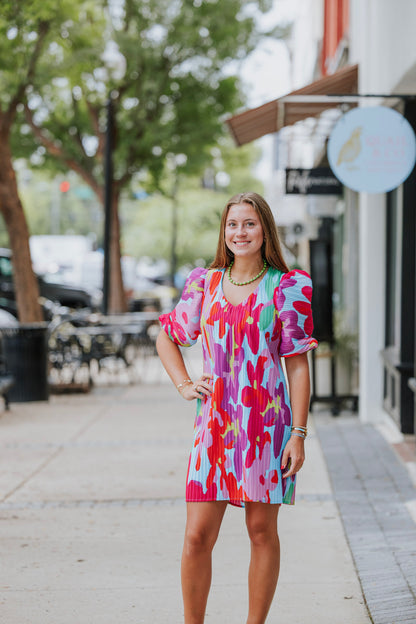 FLORAL PLEAT DRESS