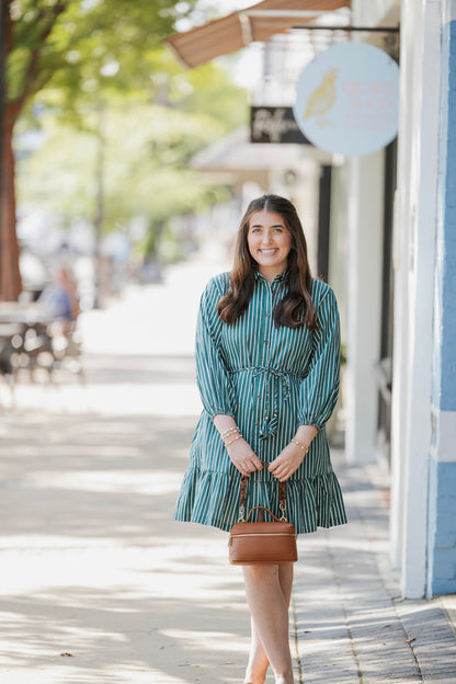 DENA STRIPE DRESS FOREST