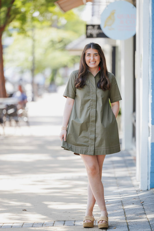 PENNY TRIM DRESS OLIVE