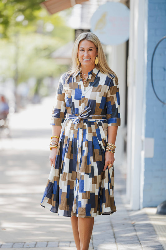 CHOCOLATE BLUE SQUARES MRS MAISEL DRESS