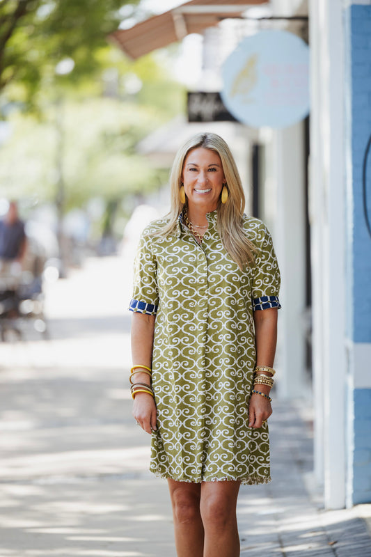 GREEN IVORY SWIRL CHATHAM DRESS