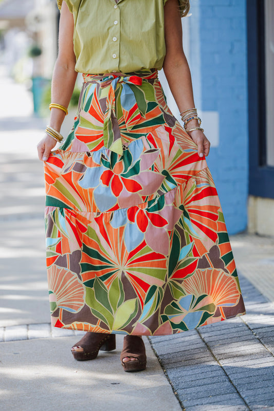FLORAL TIE MAXI SKIRT