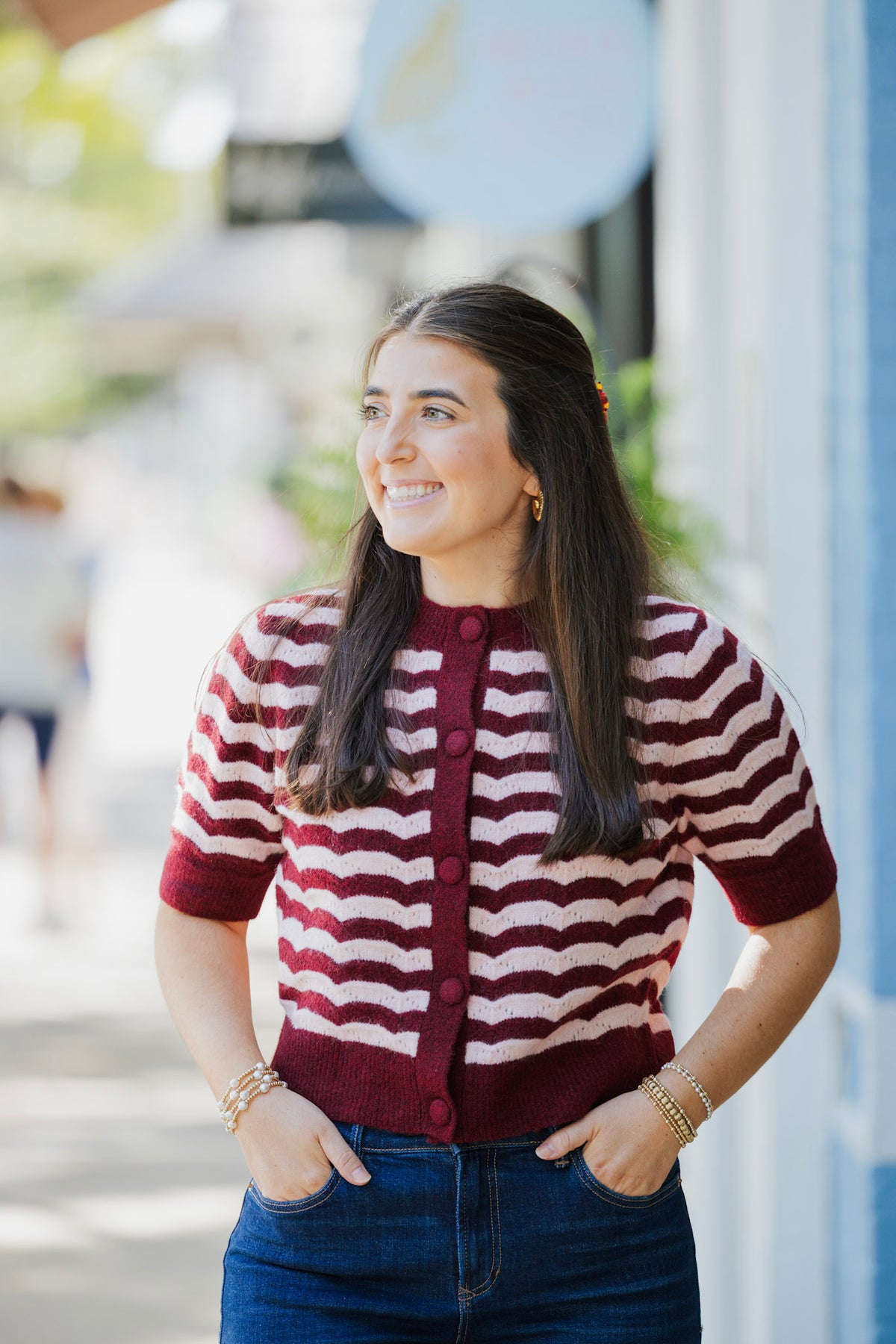 PORT STRIPE CREWNECK CARDIGAN