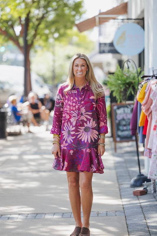 WINE LINEN DRESS FLOUNCE HEM DRESS