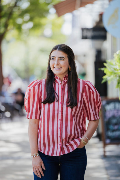 STRIPE RUFFLE TOP