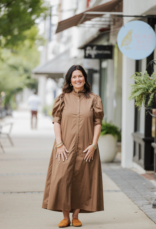 CHOCOLATE POPLIN SHIRT DRESS