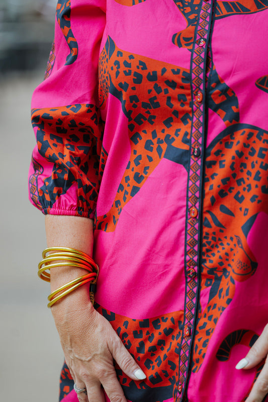 PINK LEAPING LEOPARD AVA DRESS
