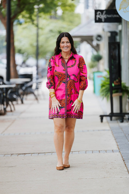 PINK LEAPING LEOPARD AVA DRESS