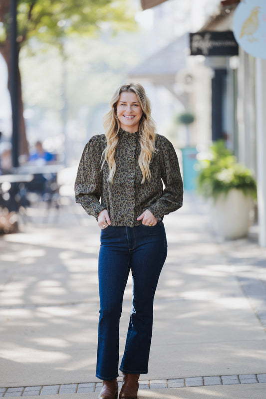 OLIVE LEOPARD BLOUSE
