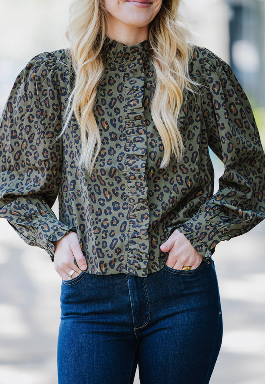OLIVE LEOPARD BLOUSE