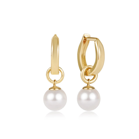 HUGGIE GOLD 0.5" HOOP - PEARL 8MM CHARM
