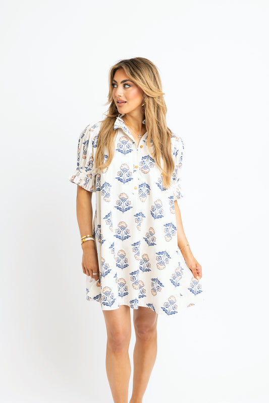 FLORAL FAN SHORT DRESS