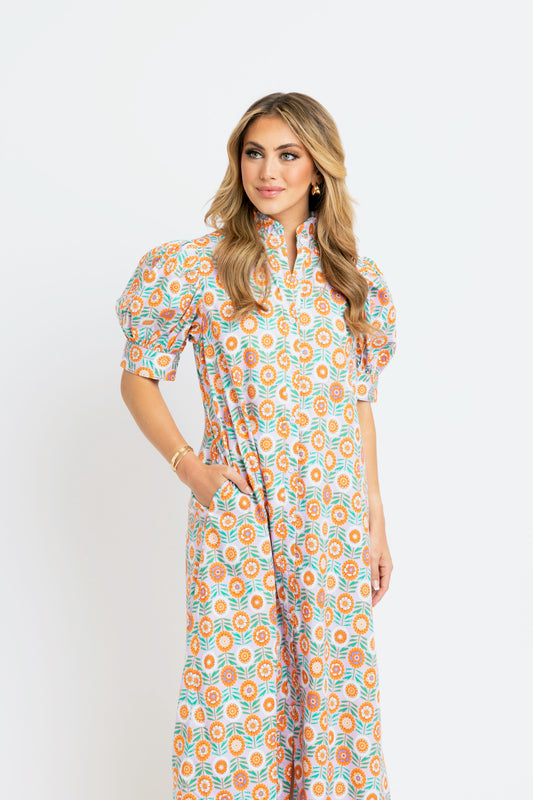 ORANGE LAVENDAR POPLIN DRESS